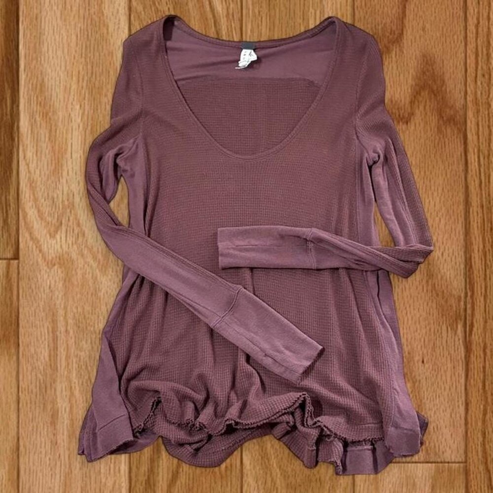 Free People malibu thermal brown‎ S women's long sleeve scoop neck We the Free